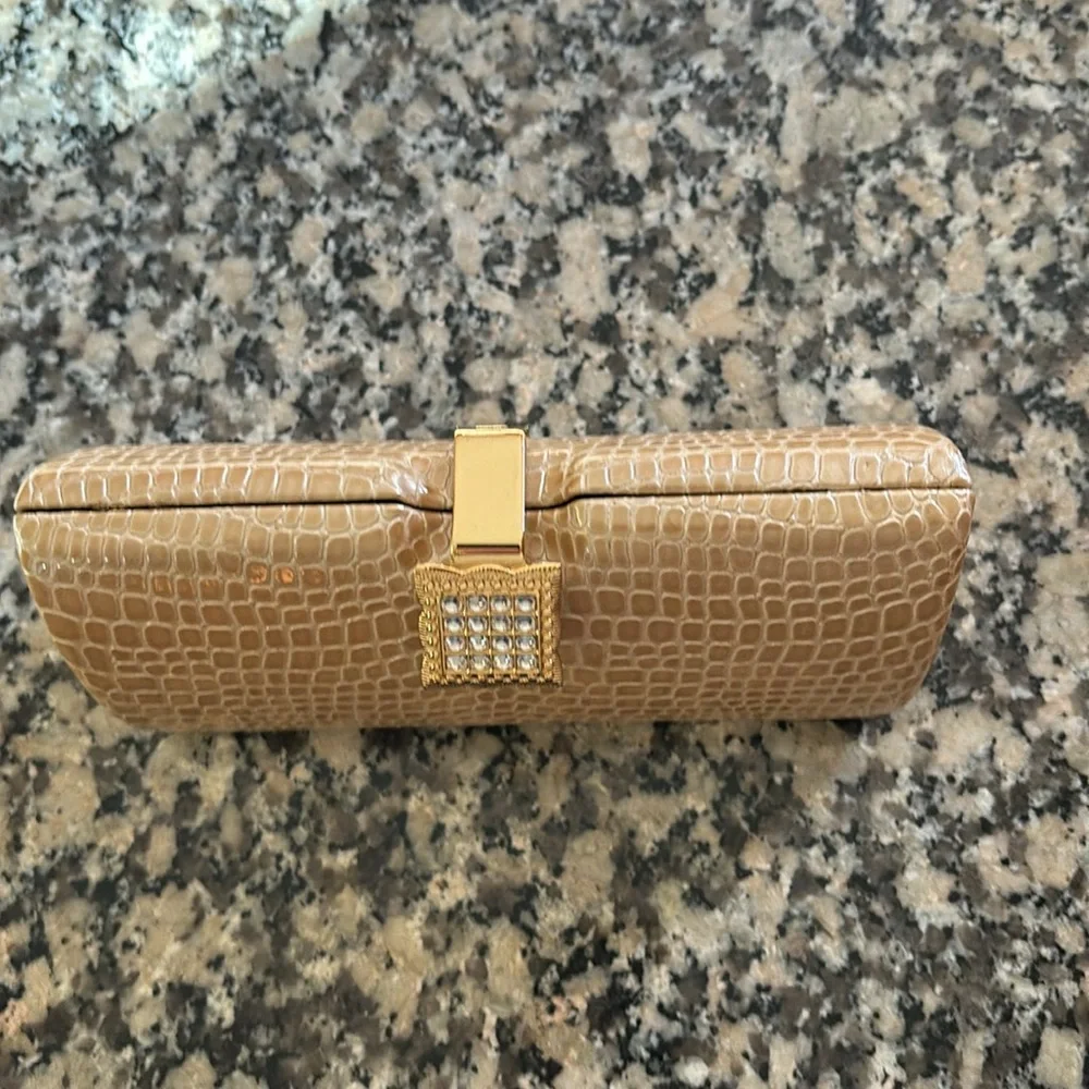 Hard shell Evening Bag Gold Alligator pattern rhizome clasp